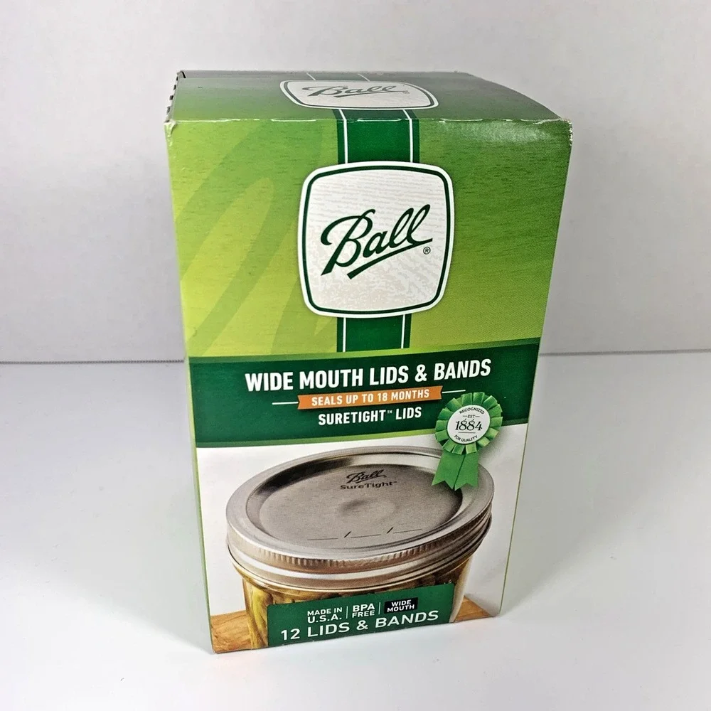 New Box of 12 BALL Wide Mouth Bands w/ Dome‎ Lids For Mason Jars Canning
